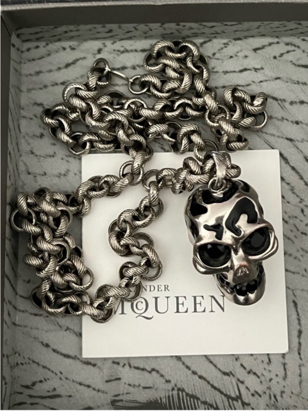 Alexander McQueen Silver and Black Skull Necklace